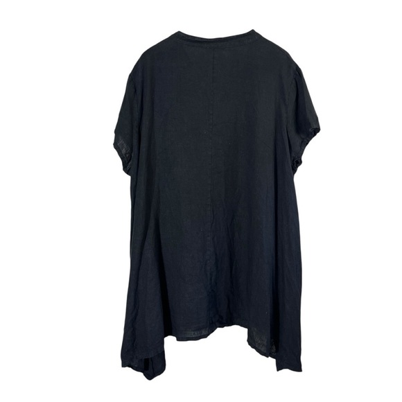 BRYN WALKER Willa Short Sleeve Linen Button Down Asymmetrical Tunic - Picture 3 of 10